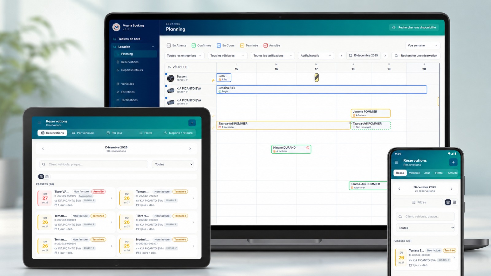Moana Booking — desktop, tablette et mobile