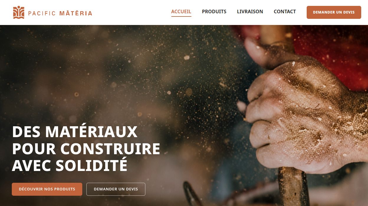 Capture d’écran de la page d’accueil du site Pacific Mātēria